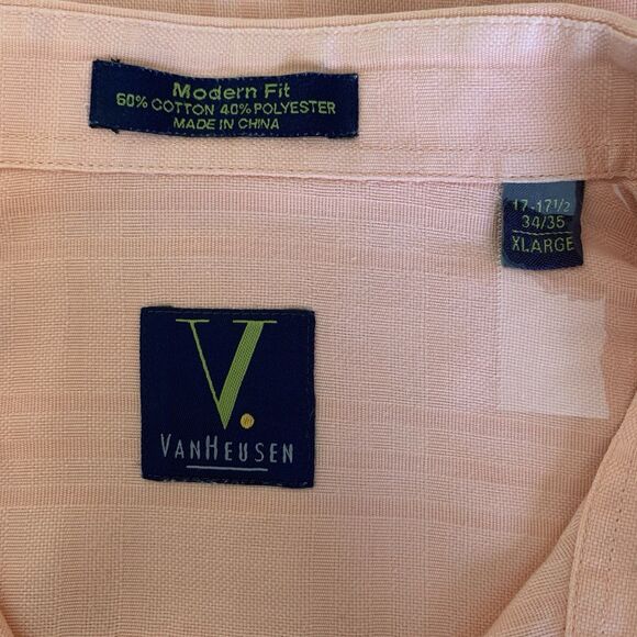 Van Heusen Modern Fit Shirt Button Front 17-17.5 (34-35) Cotton Blend Orange - Picture 3 of 7
